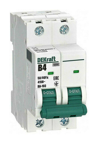 Автоматический выключатель DEKraft ВА-103 2P 4А (B) 6кА, 12219DEK