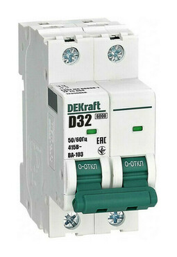 Автоматический выключатель DEKraft ВА-103 2P 32А (D) 6кА, 12356DEK