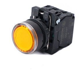 Кнопка SB5 с подсветкой в сборе модульная 22мм желтая пластик 24ВDC 1НО+1НЗ