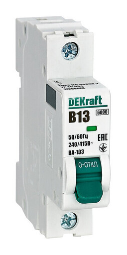 Автоматический выключатель DEKraft ВА-103 1P 13А (B) 6кА, 12208DEK