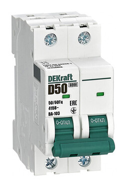 Автоматический выключатель DEKraft ВА-103 2P 50А (D) 6кА, 12358DEK